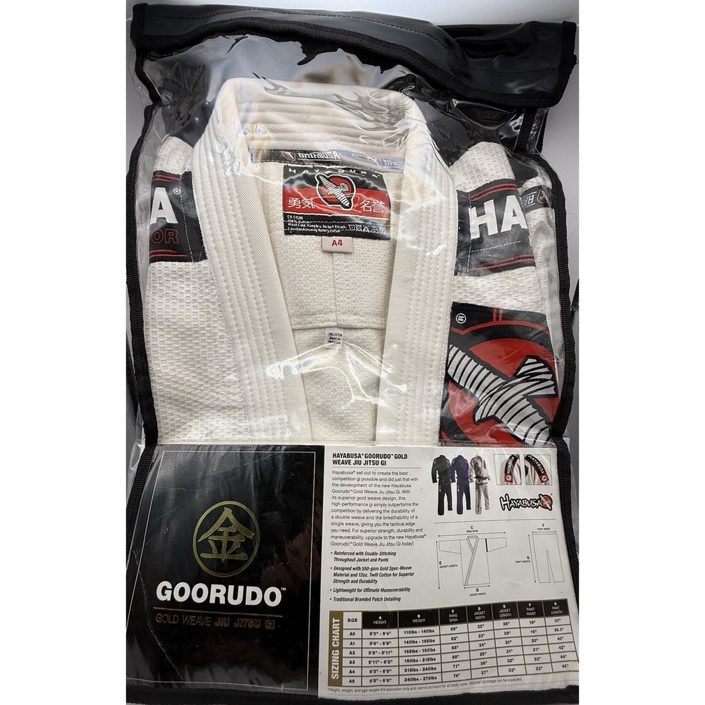 Hayabusa Goorudo Gold Weave BJJ Gi A4 White 550 GSM Jiu Jitsu Uniform
